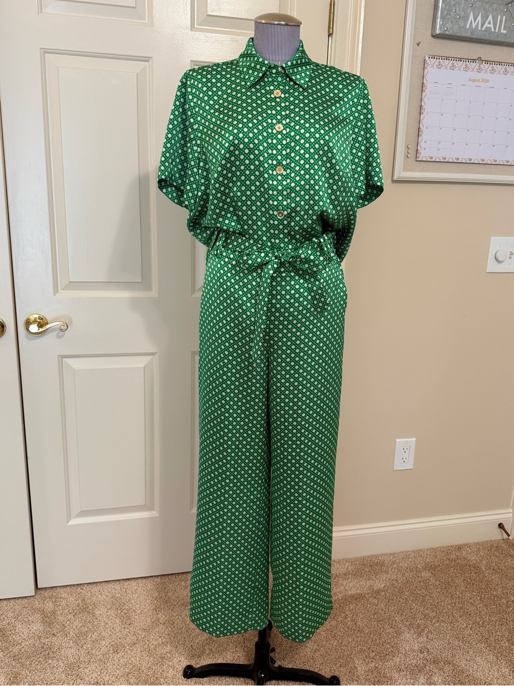 Talbots Green Satin Lattice Print Blouse – Size M - Picture 9 of 11